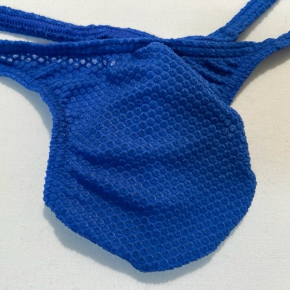 Men's  Waffled See-Through "T-Back" Thong - Blue - Pouch - Picture 10 of 11
